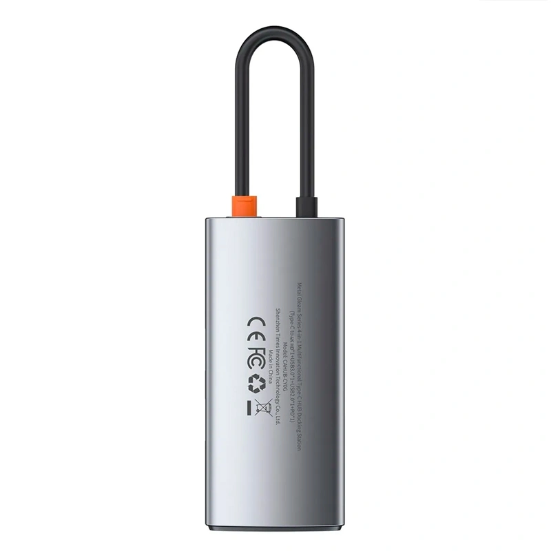 Хаб Baseus Metal Gleam Series 4-in-1 USB 3.0, USB 2.0, HDMI, USB-C PD, Серый (CAHUB-CY0G). Фото 2