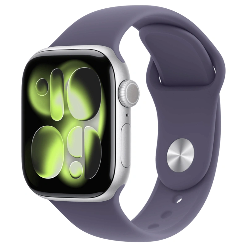 Apple Watch Series 11, 42 мм, алюминий цвета «Silver», спортивный ремешок "Purple Fog", S/M (MF8H4). Фото 1