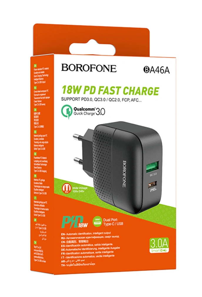 Сетевое зарядное устройство Borofone BA46A Premium PD+QC3.0, Чёрное. Фото 5