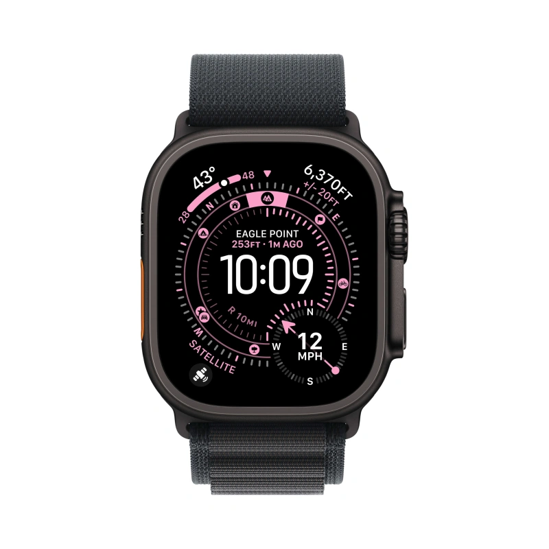 Apple Watch Ultra 3 (2025) GPS+Cellular 49mm, Black Titanium ремешок "Black Alpine Loop" M 145-190 mm (MF0V4). Фото 2