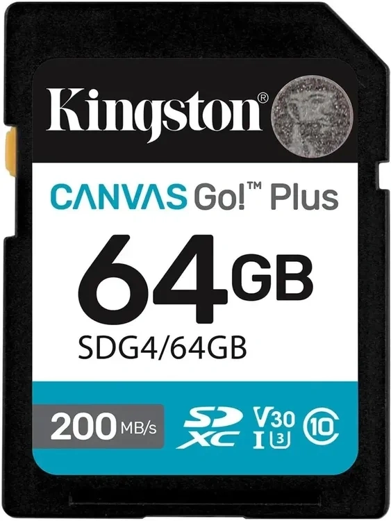 Карта памяти Kingston Canvas Go! Plus 64 ГБ SDXC UHS-I U3 200 МБ/с, Class 10 (SDG4/64GB). Фото 1