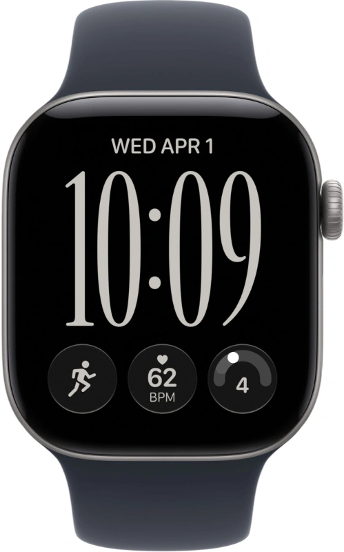 Умные часы Apple Watch Series 12 GPS, 42мм, Серый космический алюминиевый корпус, спортивный ремешок тёмно-синего цвета, размер M/L 150-200 мм (MJE94). Фото 2