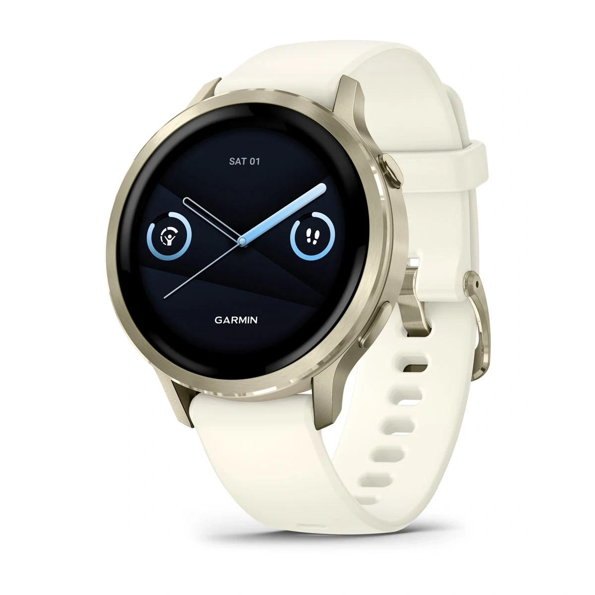 Умные часы Garmin Venu 4 41мм Лунно-золотистые с силиконовым ремешком цвета слоновой кости + кожаный ремешок песочного цвета (010-03013-03). Фото 2