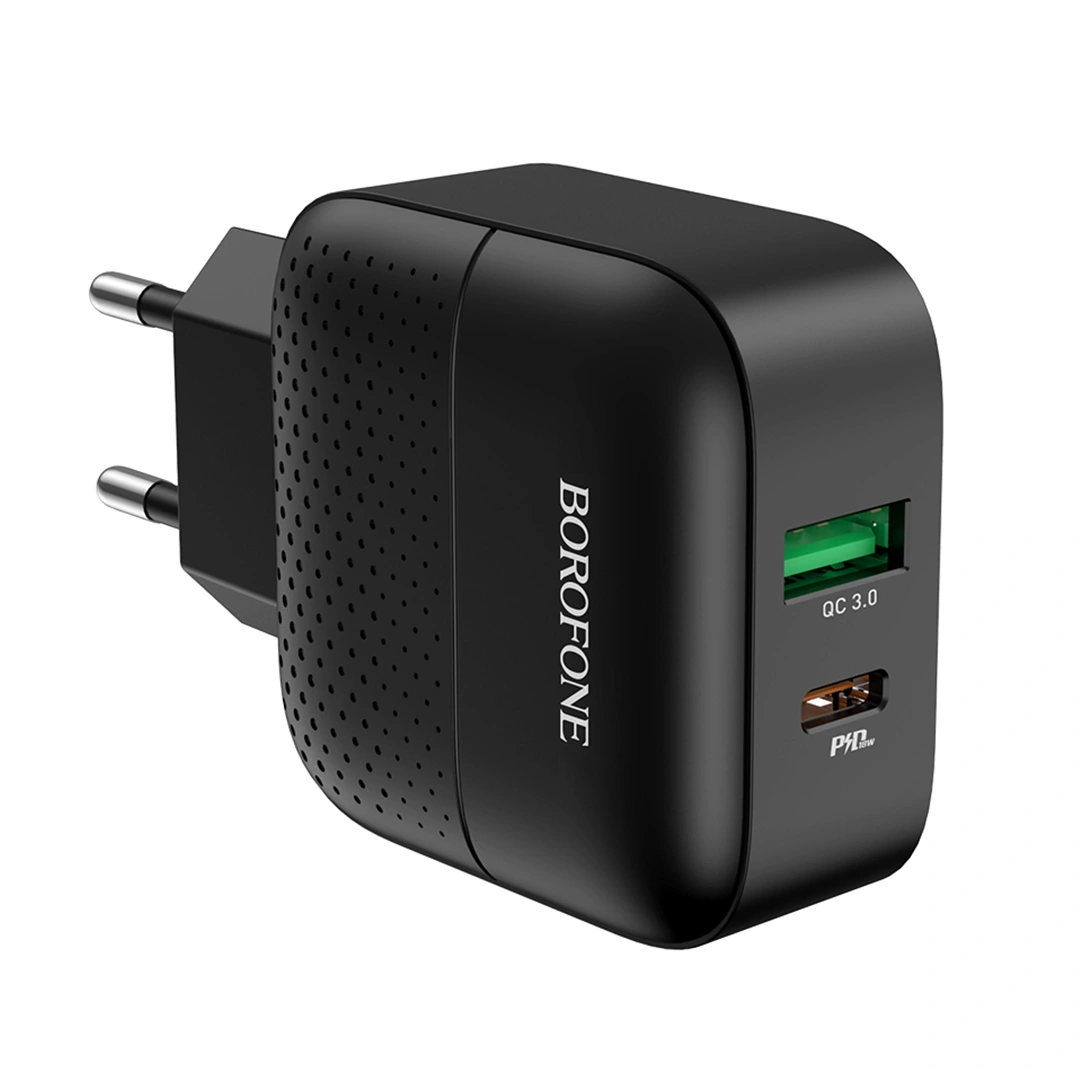 Сетевое зарядное устройство Borofone BA46A Premium PD+QC3.0, Чёрное. Фото 1