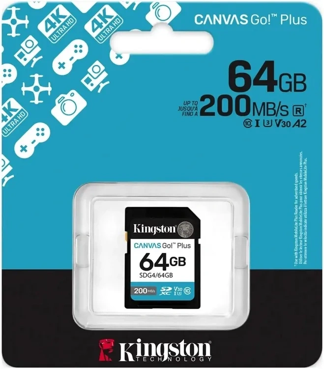 Карта памяти Kingston Canvas Go! Plus 64 ГБ SDXC UHS-I U3 200 МБ/с, Class 10 (SDG4/64GB). Фото 3