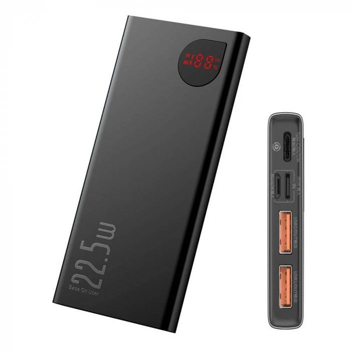 Внешний аккумулятор Baseus Adaman Metal Digital Display Quick Charge Power Bank 10000mAh 22.5W, Чёрный (PPAD000001). Фото 1