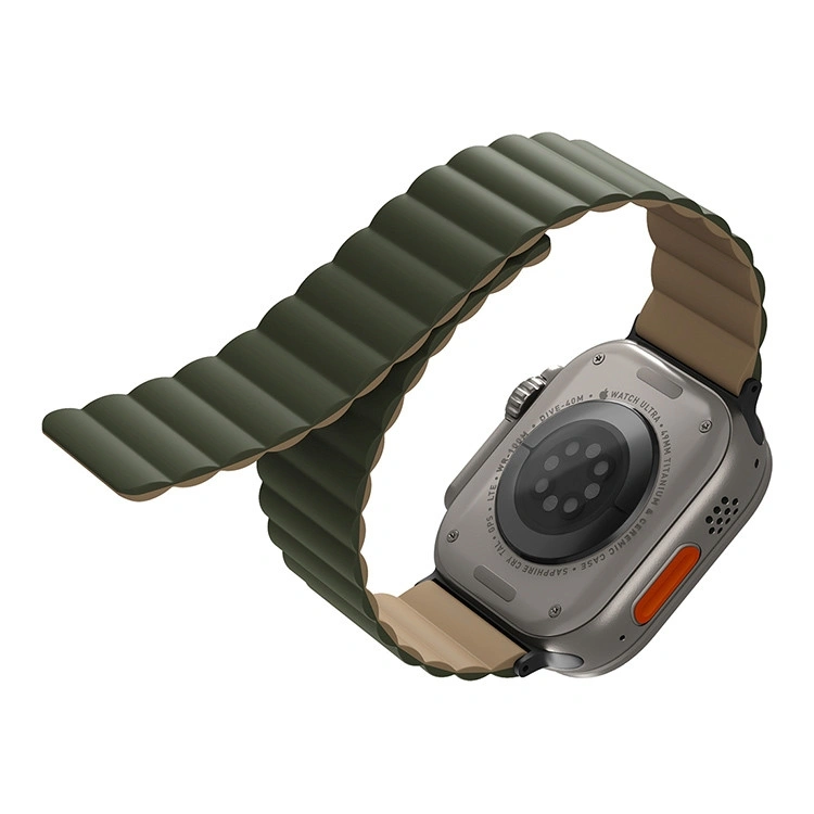 Ремешок Uniq Revix Reversible Magnetic Silicone Strap для Apple Watch 44/45/46/49мм, Зелёный, бежевый (49MM-REVMGRNTAN). Фото 1