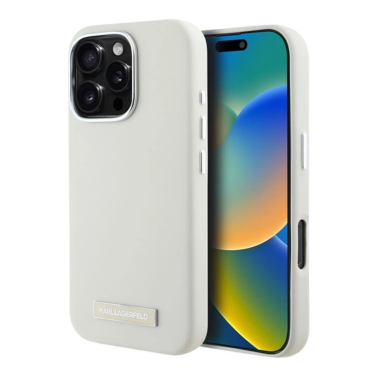 Накладка Lagerfeld для iPhone 16 Pro Full Wrapped Grained leather & Metal Camera Hard (MagSafe), Beige (KLHMP16LPGMSRPE). Фото 1