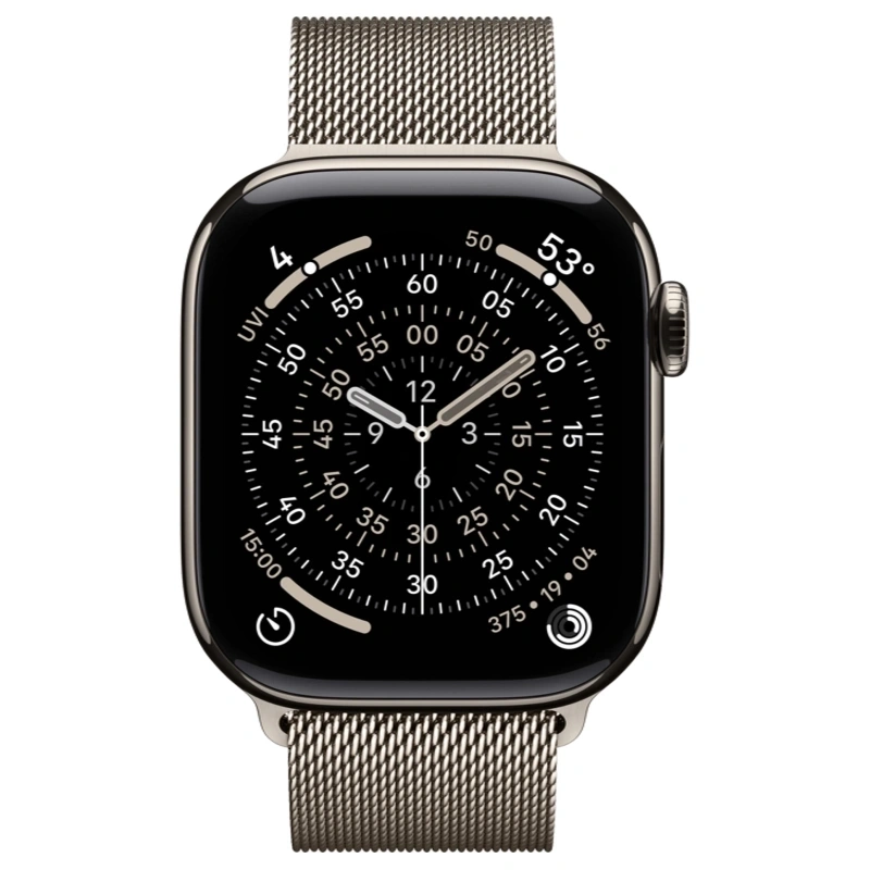 Apple Watch Series 11 GPS + Cellular, 46 мм, Natural Titanium, Миланская петля "Natural", M/L (MFD04). Фото 2