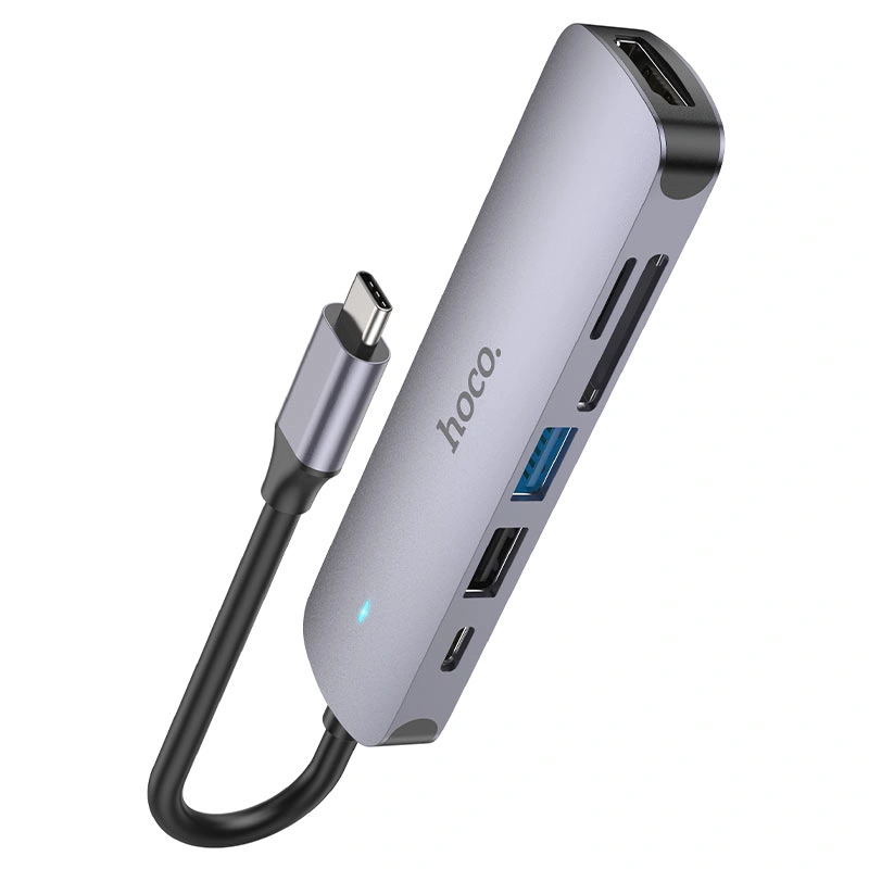 Хаб Hoco HB28 6in1 (HDTV+PD+USB3.0+USB2.0+SD+TF), Grey. Фото 4