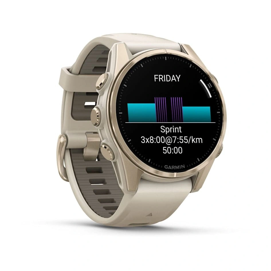 Умные часы Garmin Fenix 8 43mm, Amoled, Sapphire, Soft Gold with Fog Gray/Dark Sandstone Silicone Band (010-02903-11). Фото 3