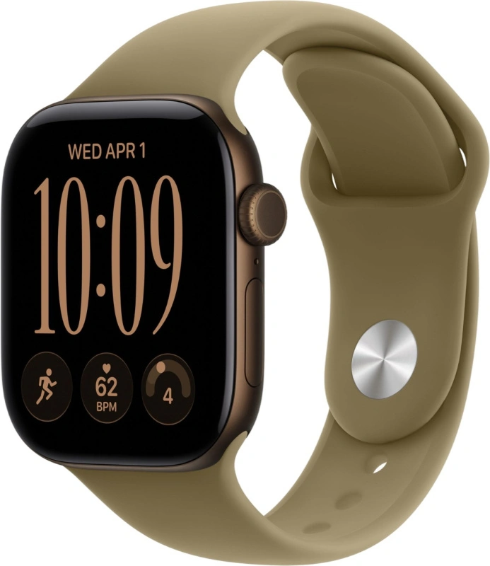 Умные часы Apple Watch Series 12 GPS, 42мм, Тёмно-бронзовый алюминиевый корпус, спортивный ремешок оливкового цвета, размер M/L 150-200 мм (MJEG4). Фото 1