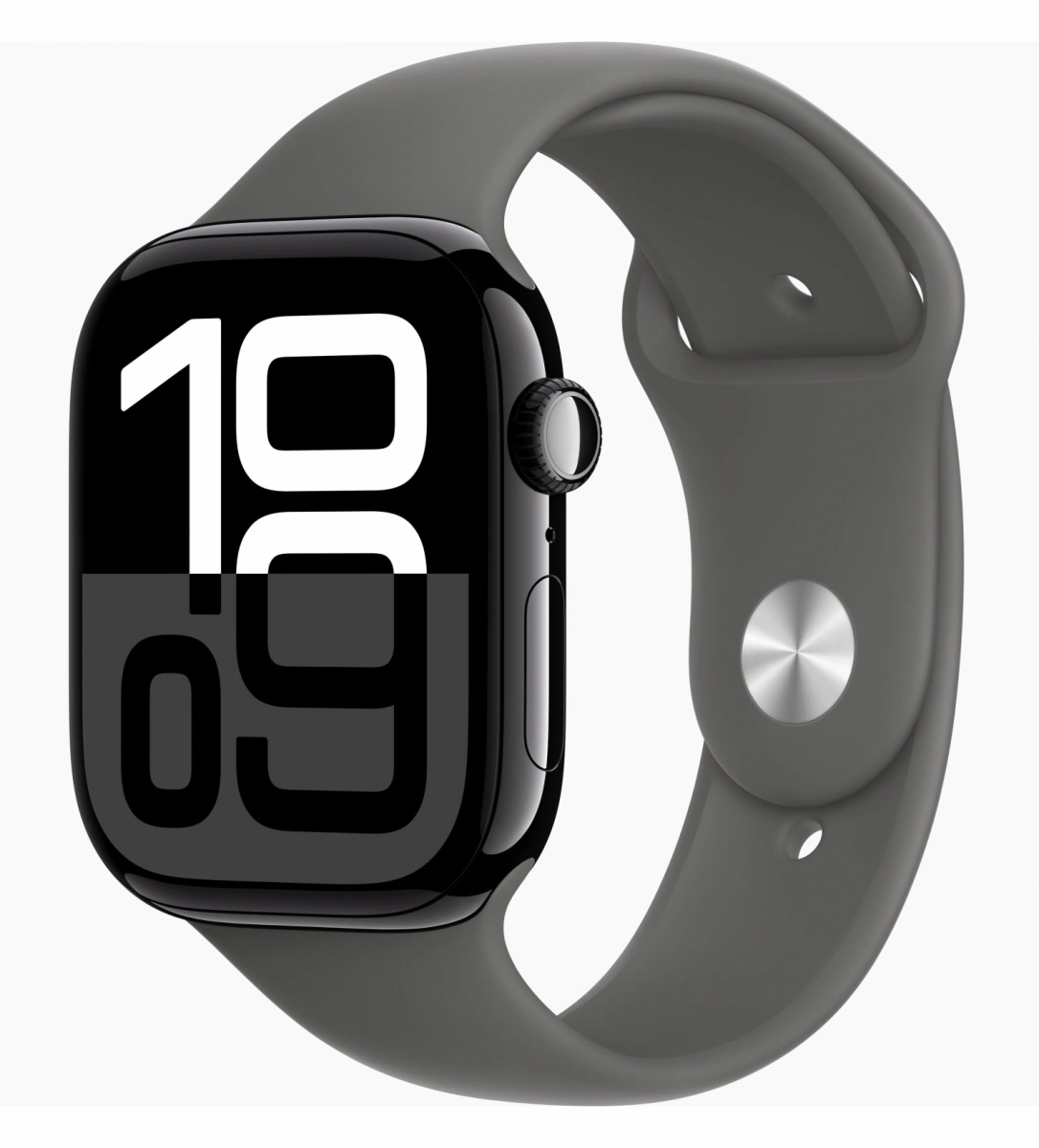 Apple Watch Series 10, 42 мм, алюминий цвета «чёрный глянец», спортивный ремешок цвета "Stone Gray", S/M (MWWX3). Фото 1