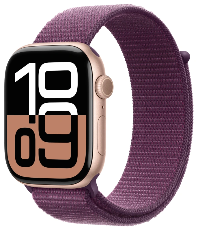 Apple Watch Series 10 LTE, 42 мм, алюминий цвета «розовое золото», спортивный браслет цвета "Plum" (MWXC3). Фото 1