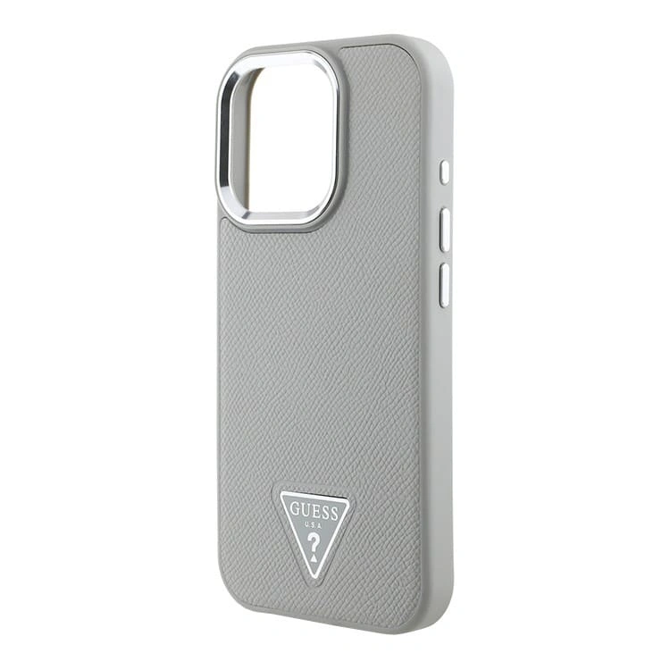 Накладка Guess для iPhone 16 Pro Max PU Grained leather Triangle metal logo Hard (MagSafe), Beige (GUHMP16XPGTSPSE). Фото 2