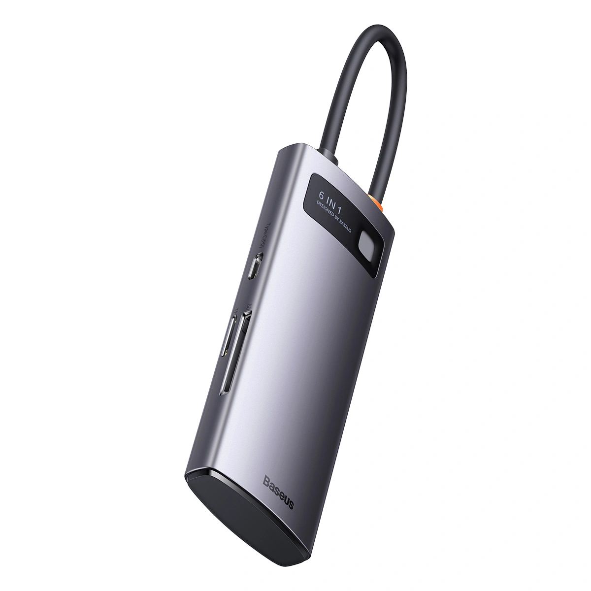 Хаб Baseus Metal Gleam Series 6-in-1 Multifunctional Type-C HUB Docking Station Type-C to USB3.0*3+PD*1+SD/TF*1, темно-серый (WKWG030213). Фото 2