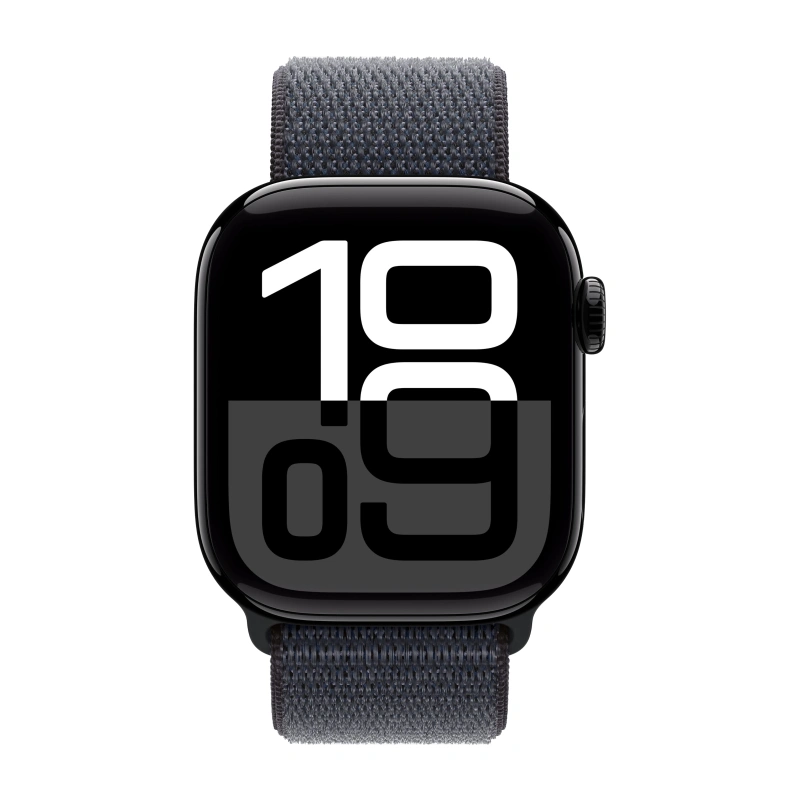 Apple Watch Series 10, 46 мм, алюминий цвет «чёрный глянец», спортивный браслет цвета "Ink" (MWWR3). Фото 2