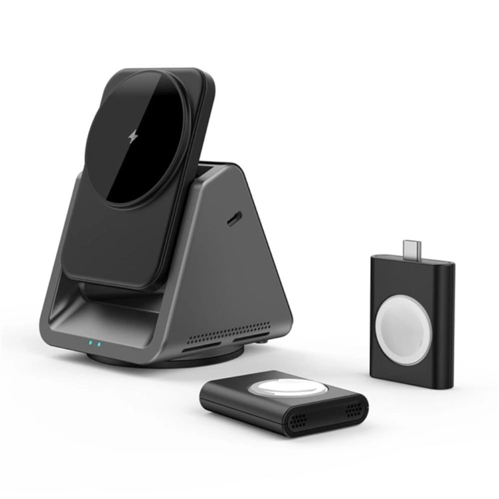 Беспроводная зарядная станция Wiwu Power Air 3in1 Wireless Charger Wi-W018 15W, Чёрная. Фото 2