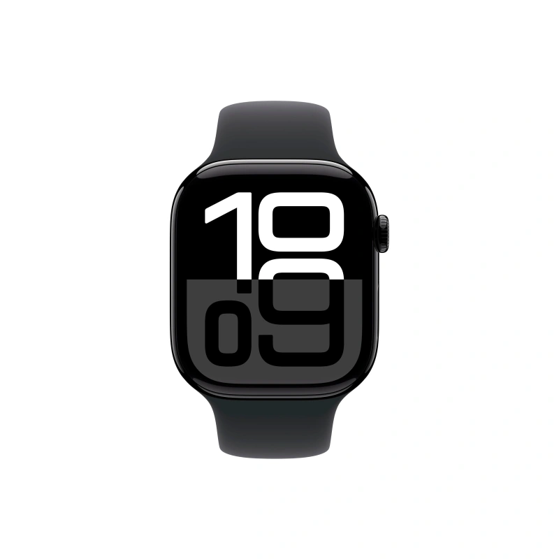 Apple Watch Series 10 GPS + Cellular, 46 мм, алюминий цвета «чёрный глянец», спортивный ремешок чёрного цвета, M/L (MWY43). Фото 2
