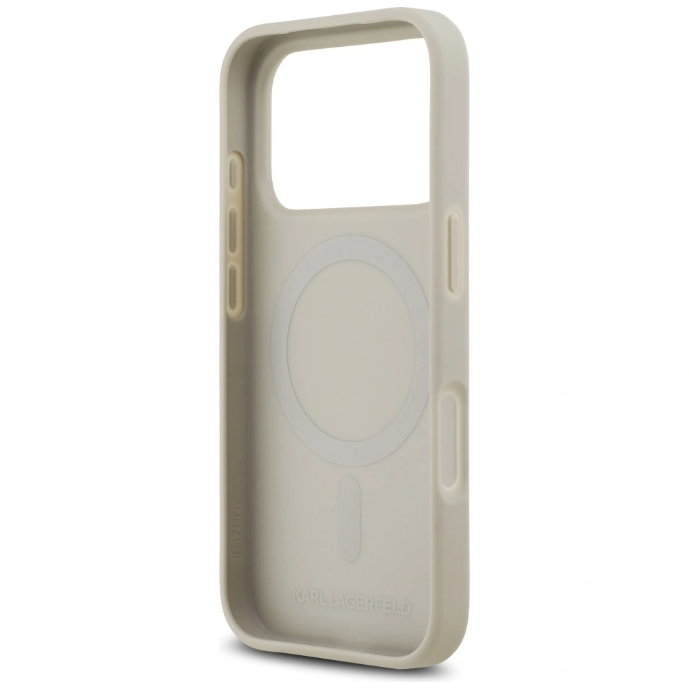 Накладка Lagerfeld для iPhone 17 Pro Max PU Grained leather Sketch with Metal logo (MagSafe), Серый (KLHMP17XPGGRMPKG). Фото 5