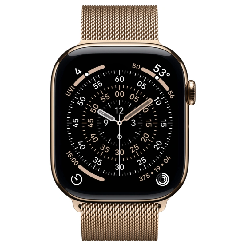 Apple Watch Series 11 GPS + Cellular, 46 мм, Gold Titanium, Миланская петля "Gold", M/L (MFD84). Фото 2