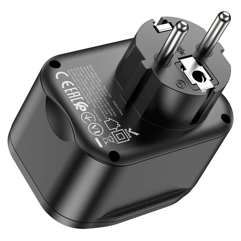 Сетевой фильтр Hoco NS3 2xUSB + 1 Bit QC3.0, 18W + Type-C PD20W, Чёрный. Фото 3