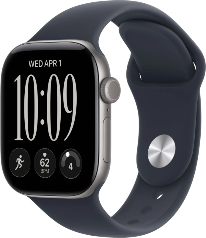 Умные часы Apple Watch Series 12 GPS, 42мм, Серый космический алюминиевый корпус, спортивный ремешок тёмно-синего цвета, размер M/L 150-200 мм (MJE94). Фото 1