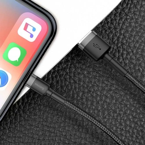 Кабель Baseus Cafule Cable USB To Lightning 2A 3м, Серо-черный (CALKLF-RG1-2A). Фото 6