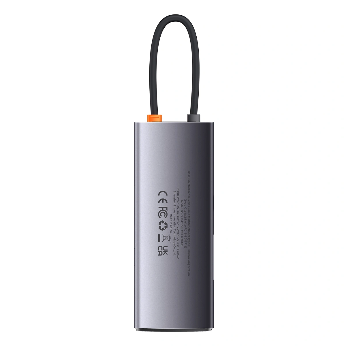 Хаб Baseus Metal Gleam Series 6-in-1 Multifunctional Type-C HUB Docking Station Type-C to USB3.0*3+PD*1+SD/TF*1, темно-серый (WKWG030213). Фото 3