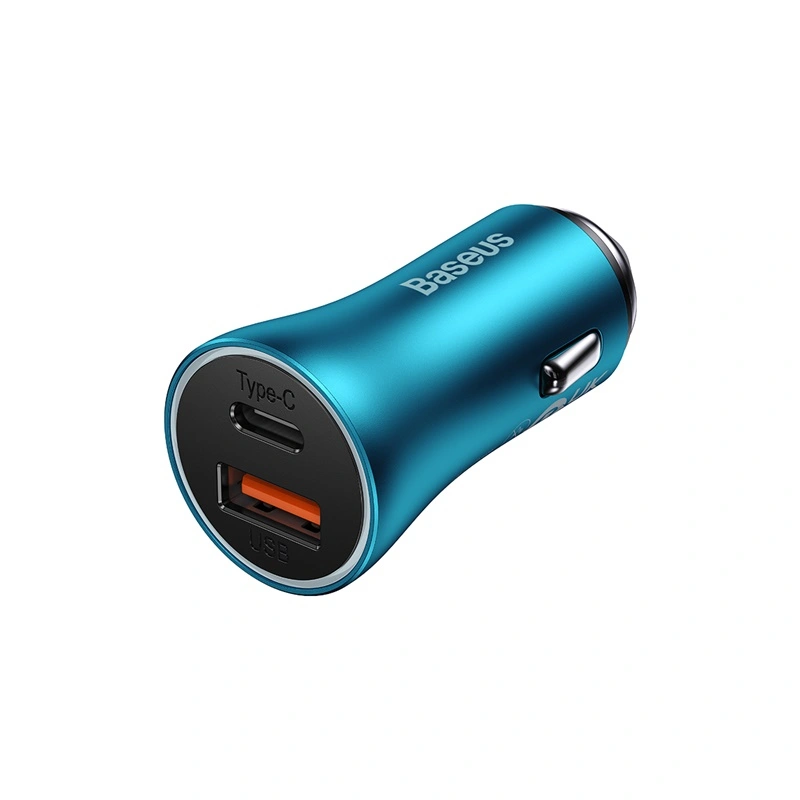 Автомобильное зарядное устройство Baseus Golden Contactor Max Dual Fast Charger U+C 60W, Blue (CGJM000103). Фото 1