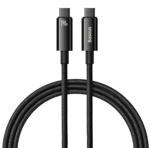 Кабель Baseus Tungsten Gold Fast Charging Data Cable Type-C to Type-C 240W 1м, Чёрный (CAWJ040001). Фото 1