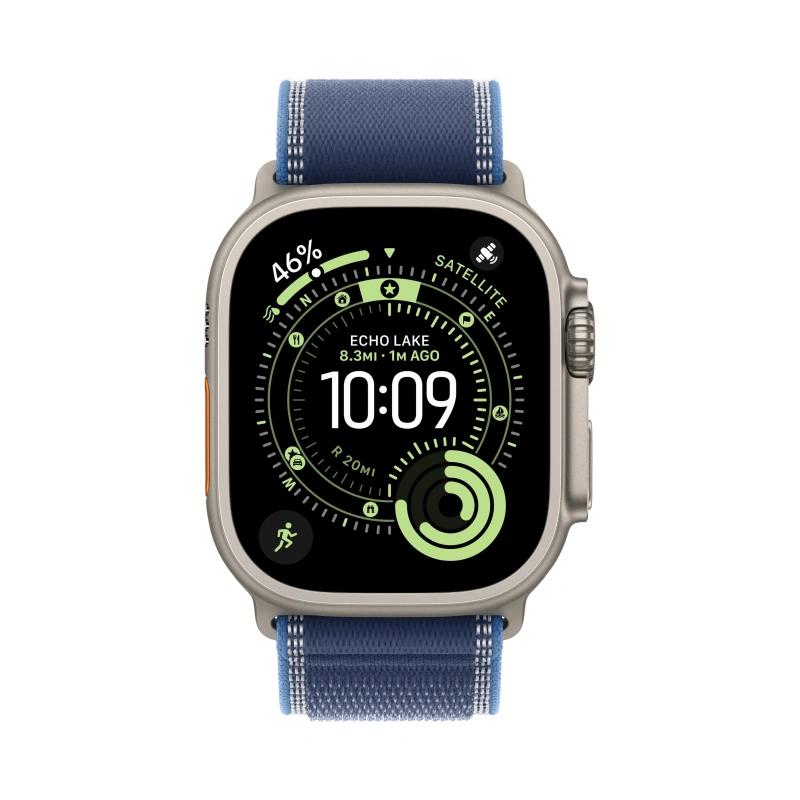 Apple Watch Ultra 3 (2025) GPS+Cellular 49mm, Natural Titanium ремешок "Blue/Bright Blue Trail Loop" S/M 130-180 mm (MEWR4). Фото 2