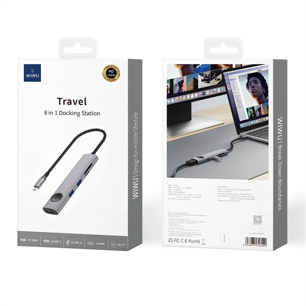 Хаб Wiwu Travel 8in1 Wi-HB001, Grey. Фото 4