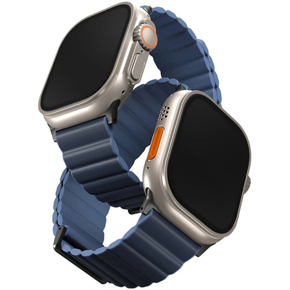 Ремешок Uniq для Apple Watch 44/45/46/49мм Revix Premium Ed. Leather/Silicone Strap, Prussian/Mist Blue (45MM-REVPPRUMBLU). Фото 2