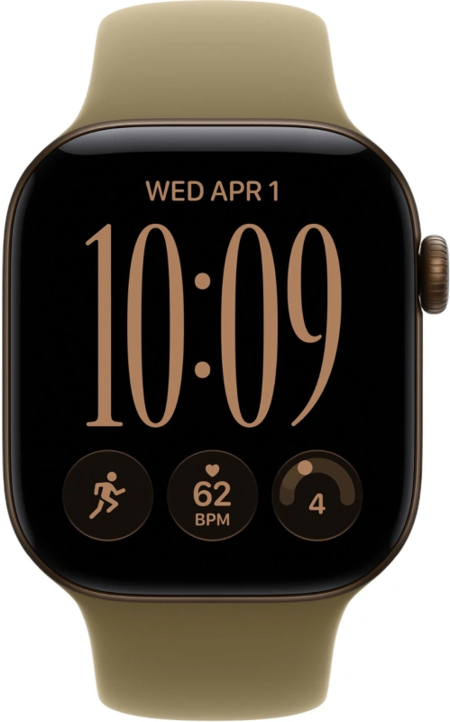 Умные часы Apple Watch Series 12 GPS, 46мм, Тёмно-бронзовый алюминиевый корпус, спортивный ремешок оливкового цвета, размер S/M 140-190 мм (MJEQ4). Фото 2