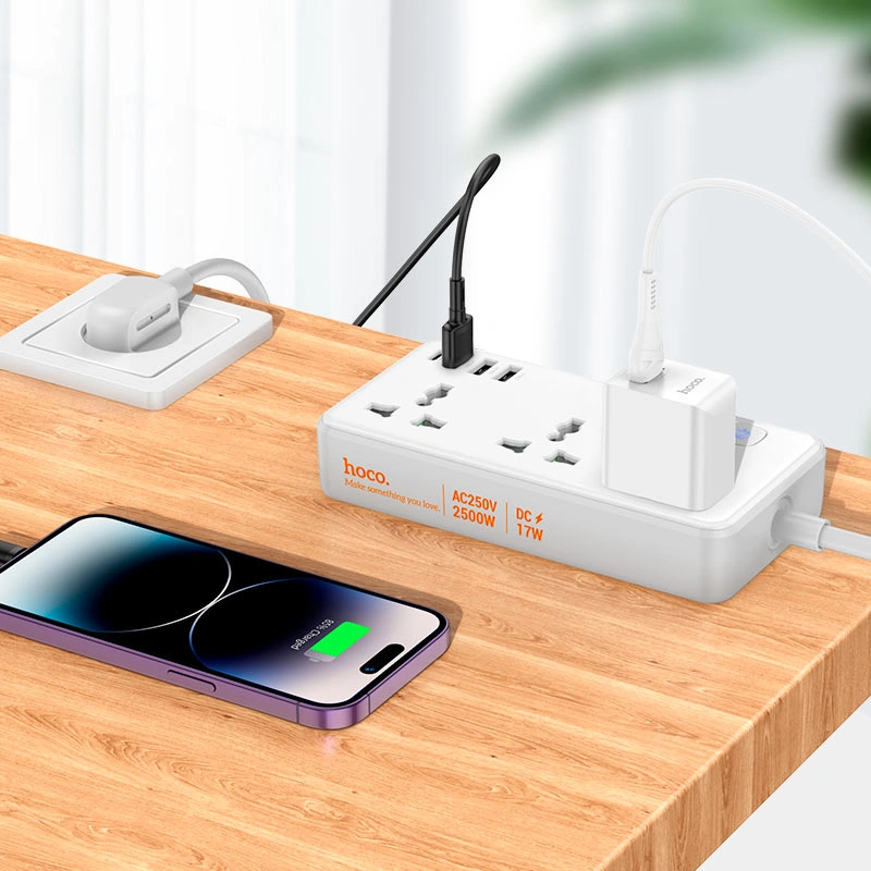 Сетевой фильтр Hoco AC7A Storm 3*USB-A, 1*USB-C, 3*розетки, 1.5м, Black. Фото 5