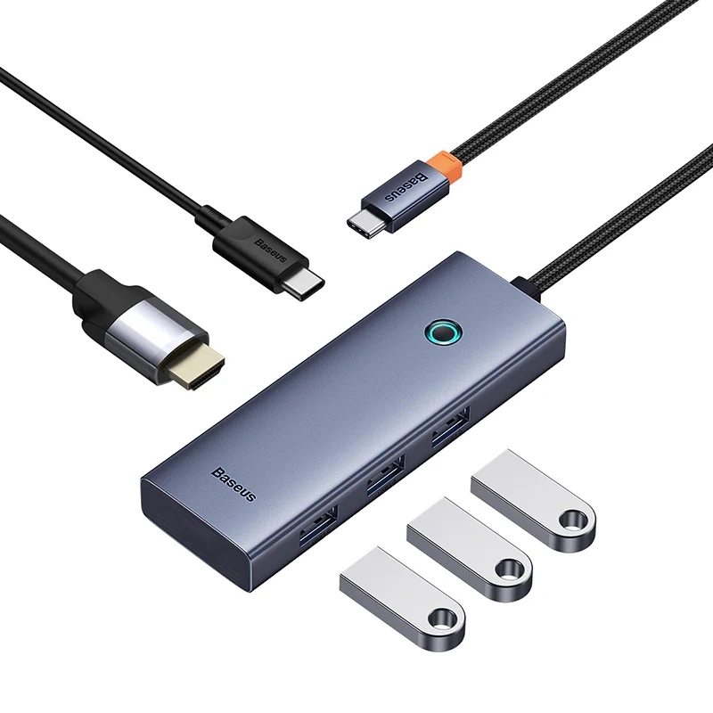 Хаб Baseus UltraJoy Series 5-Port HUB Docking Station (Type-C to HDMI4K@30Hz+3xUSB 3.0+1xPD), Grey (B00052801811-00). Фото 5