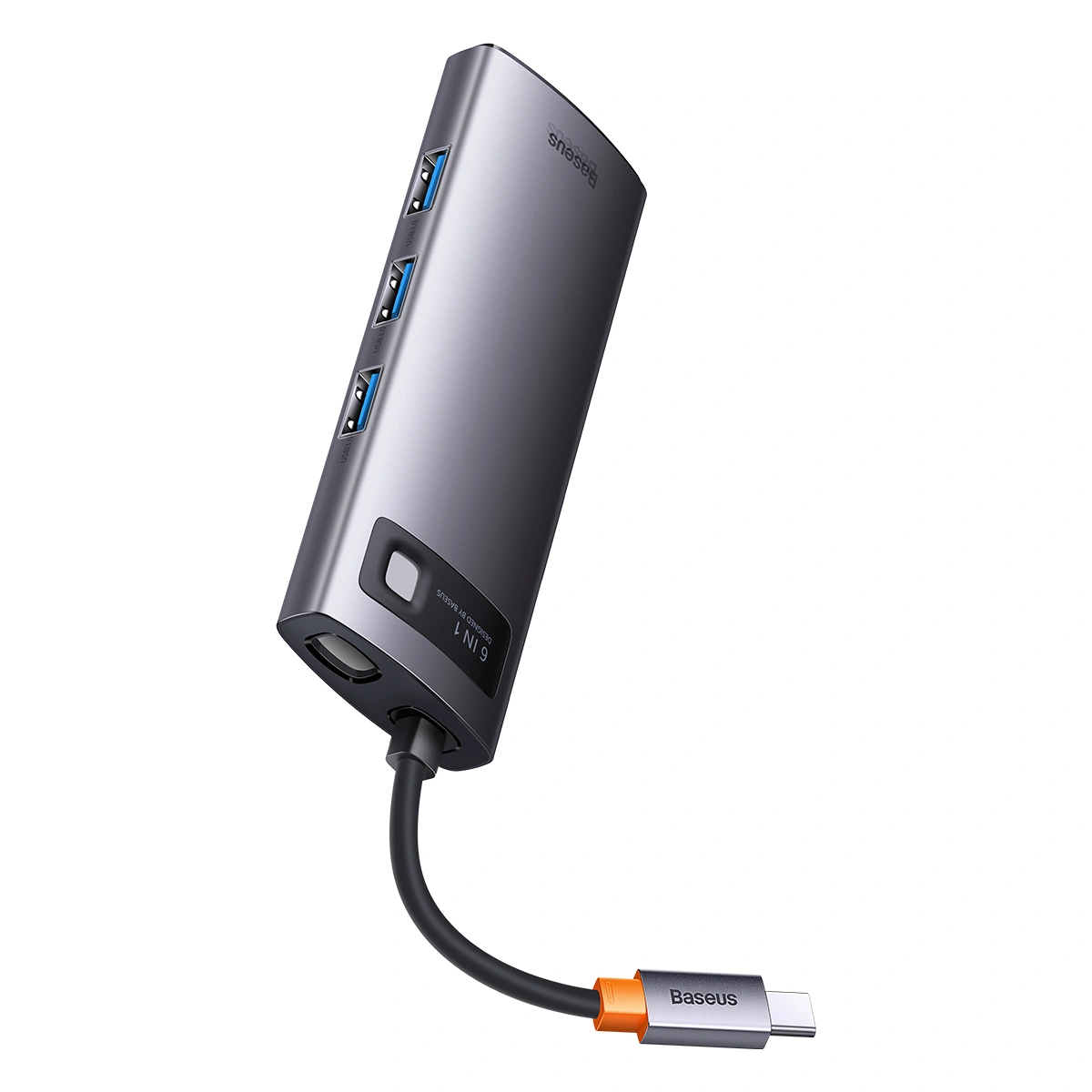 Хаб Baseus Metal Gleam Series 6-in-1 Multifunctional Type-C HUB Docking Station Type-C to USB3.0*3+PD*1+SD/TF*1, темно-серый (WKWG030213). Фото 5