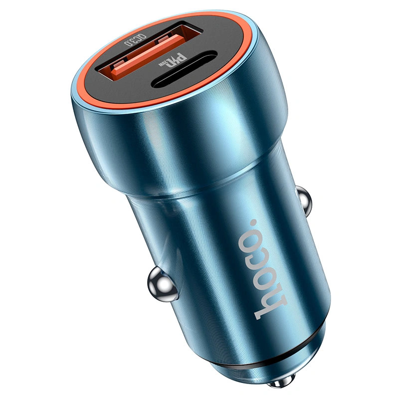 Автомобильное зарядное устройство Hoco Z46A Blue whale Type-C PD20W + USB-A QC3.0, Синий. Фото 1